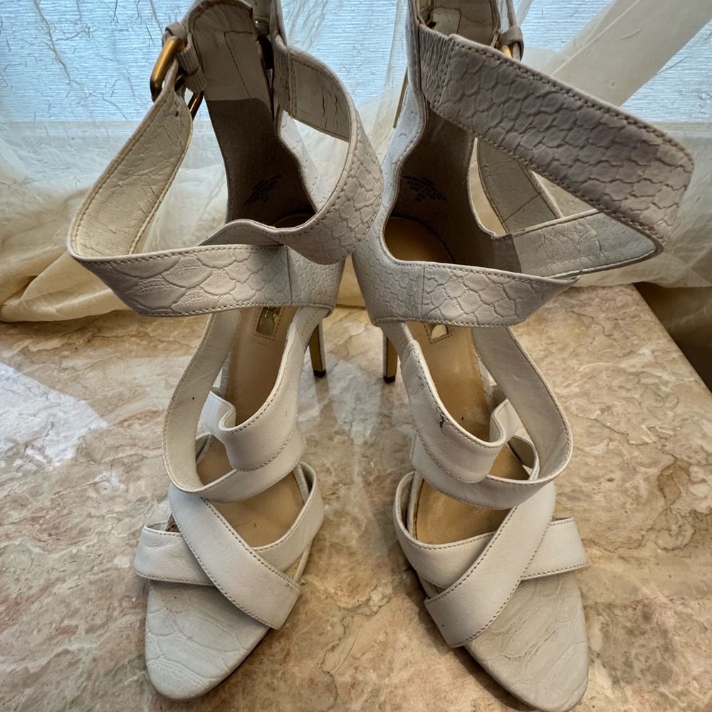 Guess White Textured Strappy Heels